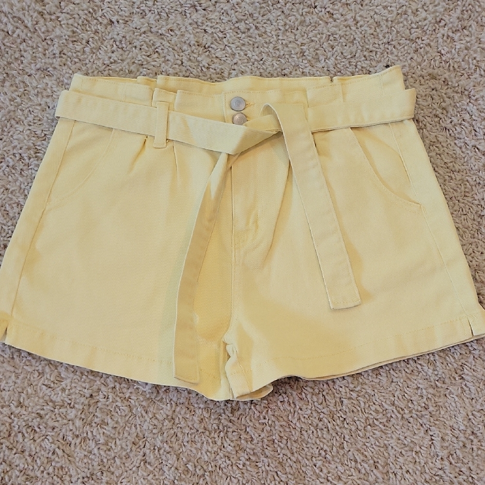 No Boundaries High Waist Yellow Belted Shorts